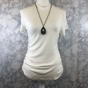 White Ribbed Blouse Short Sleeved NEW